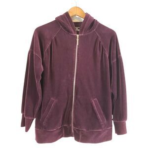 Jones New York Sport Hooded Zip Up Velour Jacket Size 1X Maroon Long Sleeve Warm